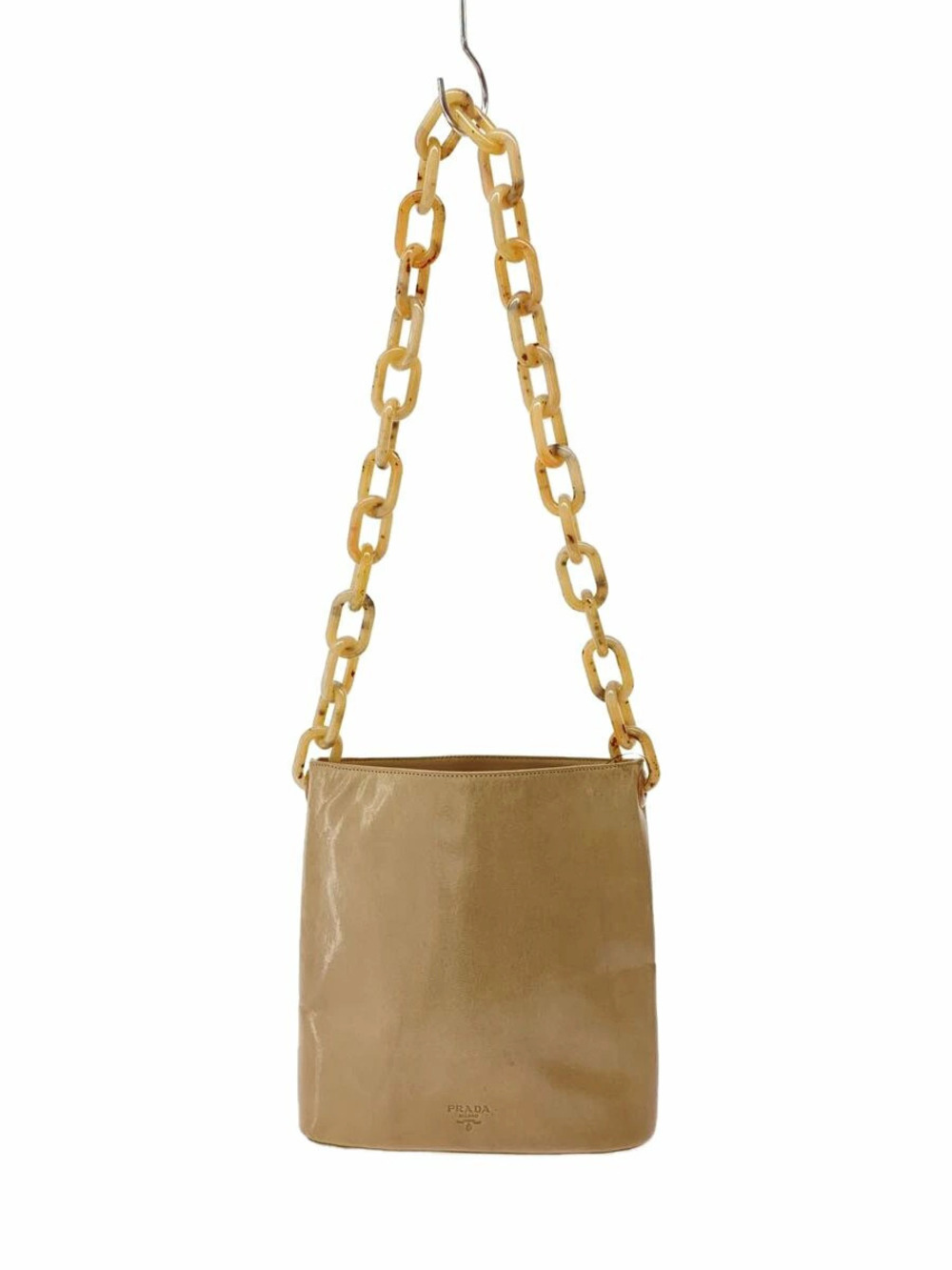 Prada beige Madras Swing leather bag tortoise resin chain Tan
